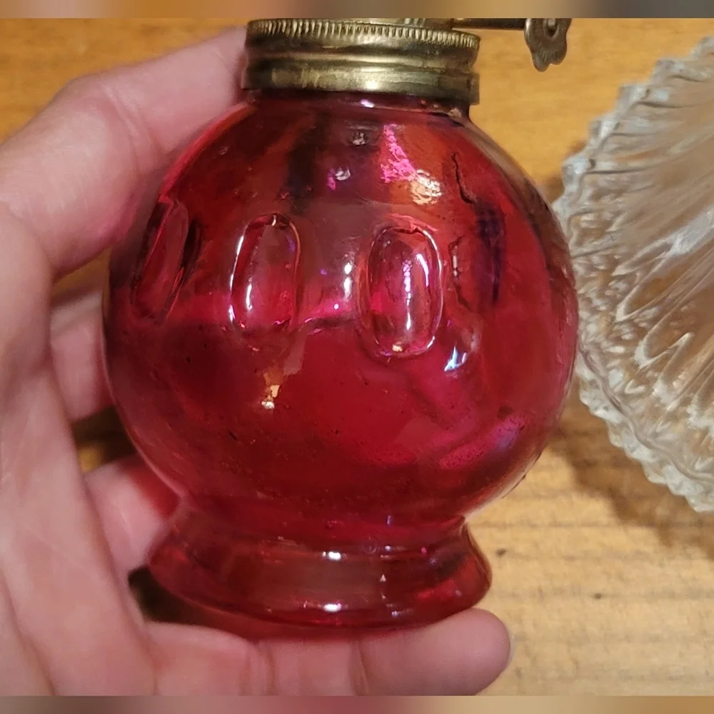 Lamplight Farms Clear Glass Mini Oil Kerosene Light no top + Hong Kong pink lamp